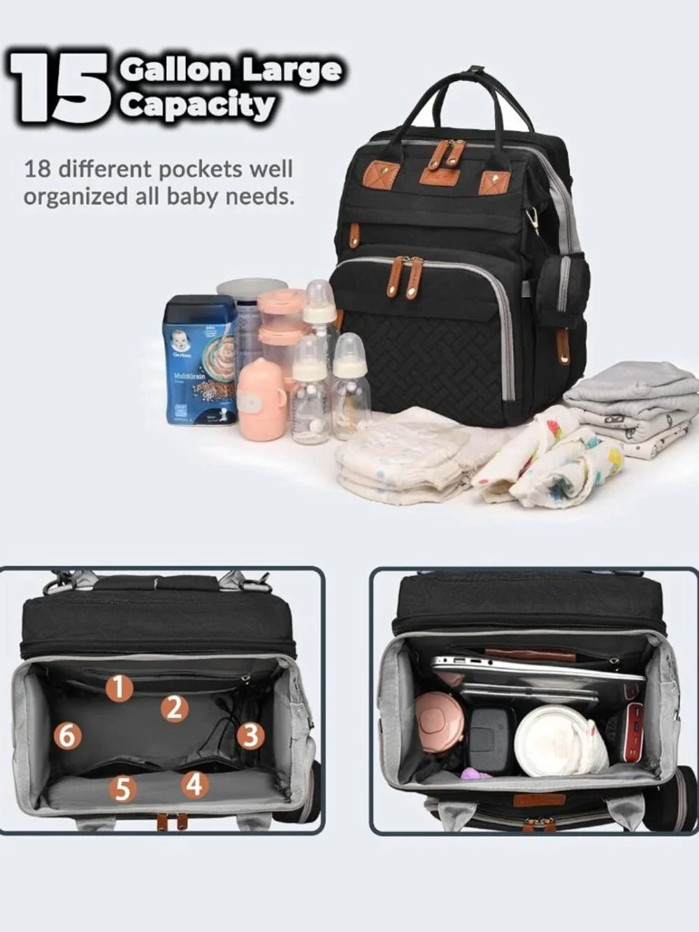 Stylish Waterproof Diaper Bag Backpack with Changing Station & USB Port, Large